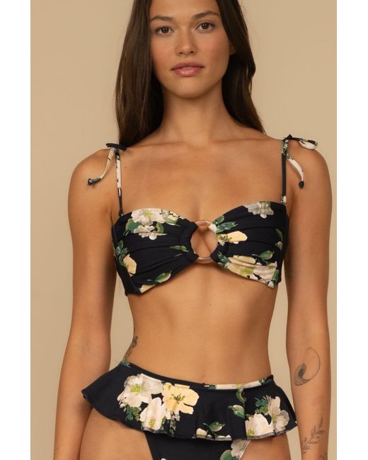 Montce Black Liz Floral Tori Ties Bandeau Bikini Top