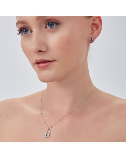 Spero London Metallic Lock Pendant Necklace With Beaded Chain Sterling