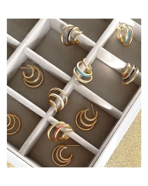 Gold & Honey Metallic Triple Hoop Earrings With Enamel