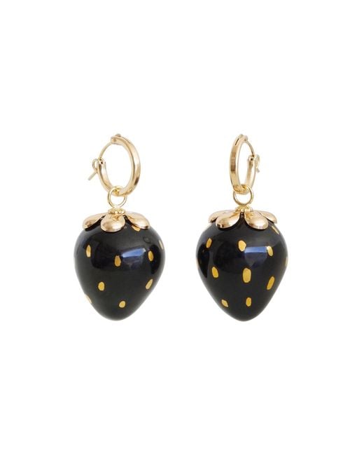 POPORCELAIN Golden Black Porcelain Strawberry Earrings