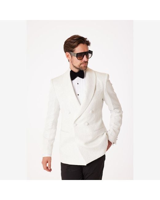 DAVID WEJ Blue Kensington Double Breasted Shawl Lapel Jacquard Blazer for men
