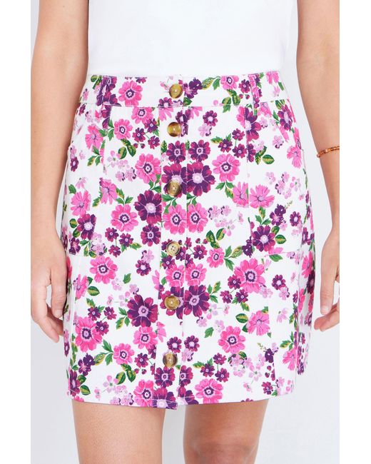 Yumi' Purple Retro Floral Cotton Stretch Mini Skirt