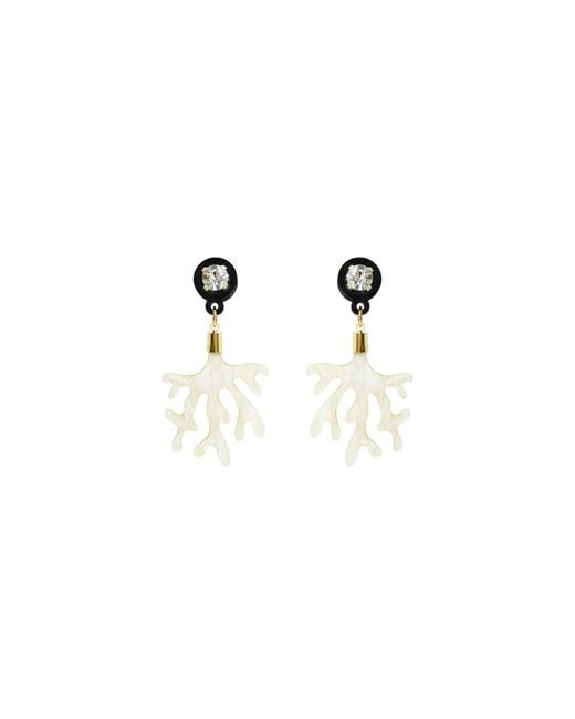 Gissa Bicalho White Acrylic Handmade Earring Coral And Strass Nacre