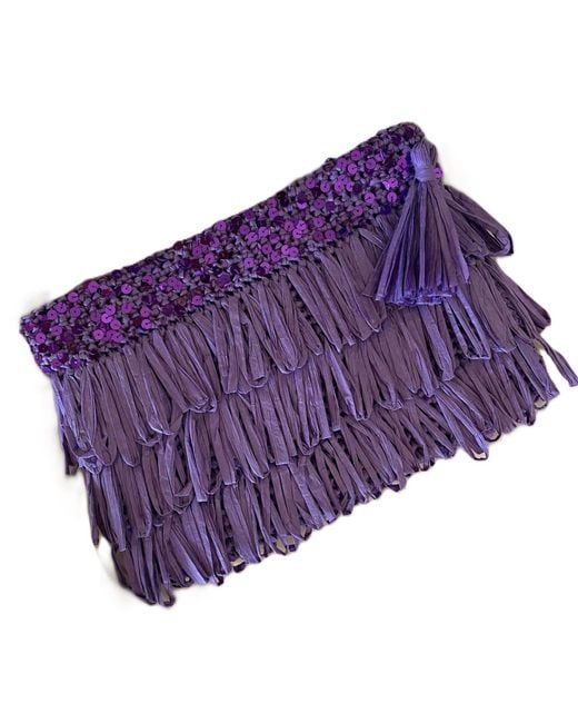 Springmoonatelier Purple Luxury Star Lilac Sequin And Tassel Handmade Raffia Clutch Bag