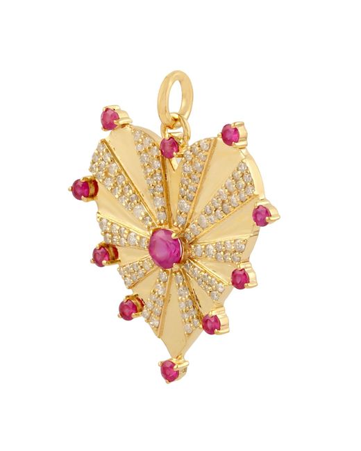 Artisan Natural Ruby & Diamond In 14k Yellow Gold Heart Pendant