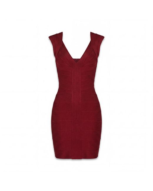 Irmak Su Guclu Red Vistula Body Sculpt Burgundy Bandage Dress