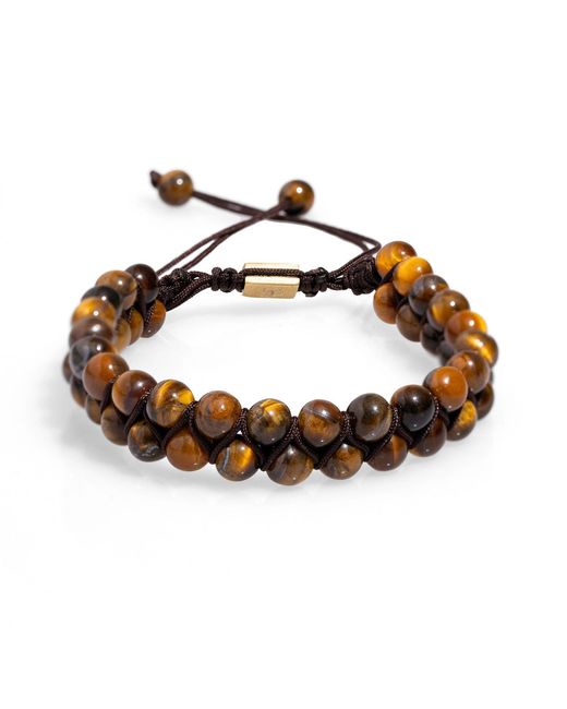 Ebru Jewelry Brown Tiger's Eye Stone Two Row Beaded Woven Bracelet for men