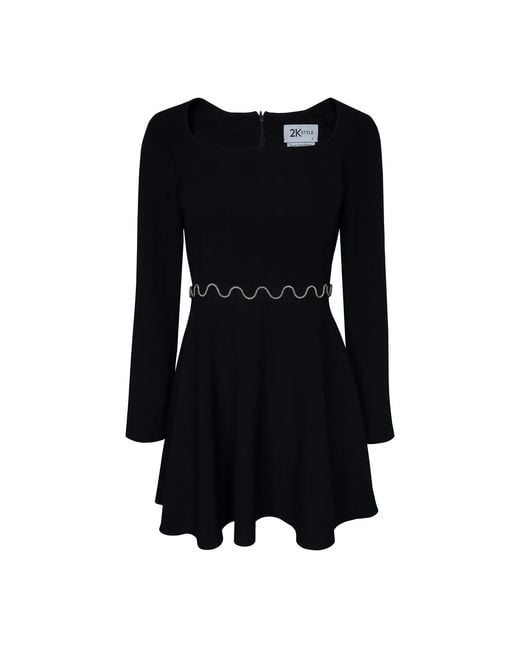 2KStyle Black Brigitte Square Neckline Chain-Embellished Skater Mini Dress