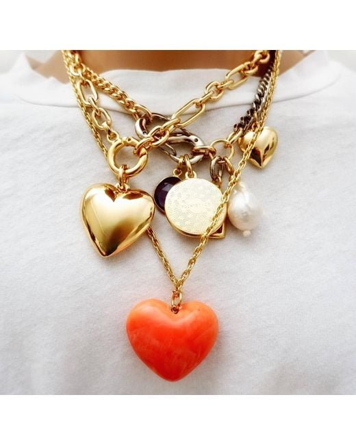 Persia Dona Jewelry Orange Puffy Heart Pendant Necklace