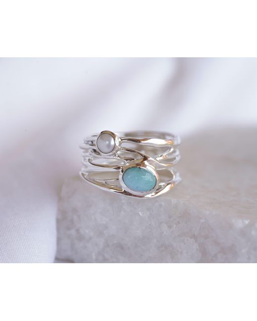 Isla Silver Gray Statement Larimar & Pearl Ring