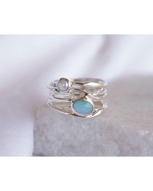 Isla Silver Gray Statement Larimar & Pearl Ring