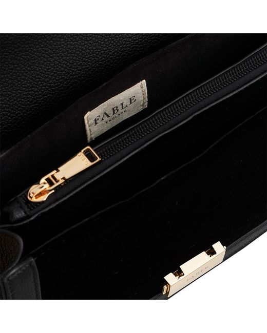 Fable England Black Botanical Velvet Embroidered Foldover Bag