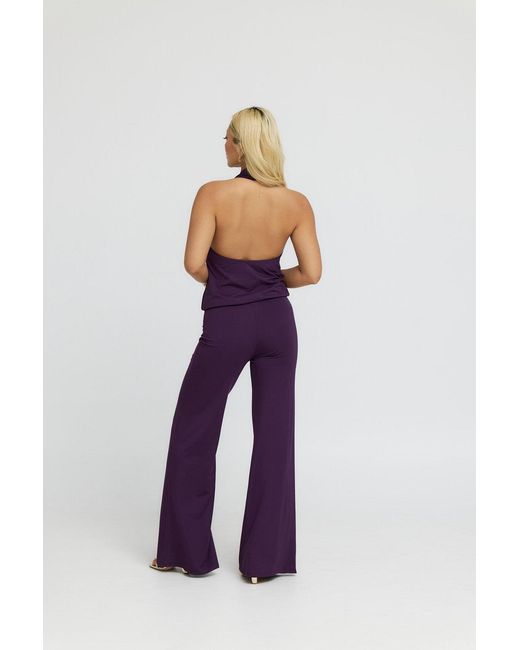 Why Mary Purple Diana Cowl Halter Neck Jumpsuit