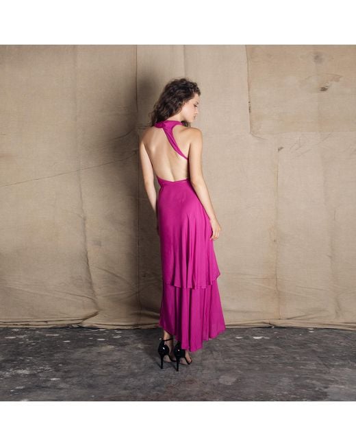 Bianca Popp Pink Asymmetrical Collar Bareback Dress