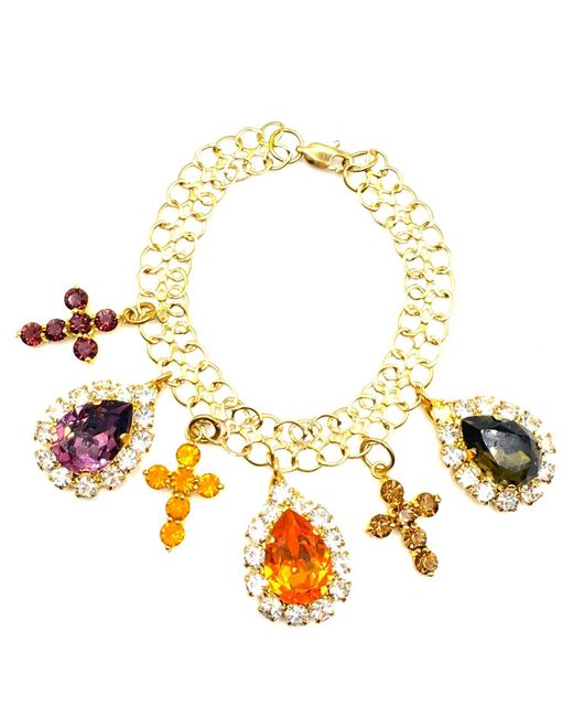 Achala Handcrafted Metallic Neutrals Elegant Drop Crystal Charm Bracelt