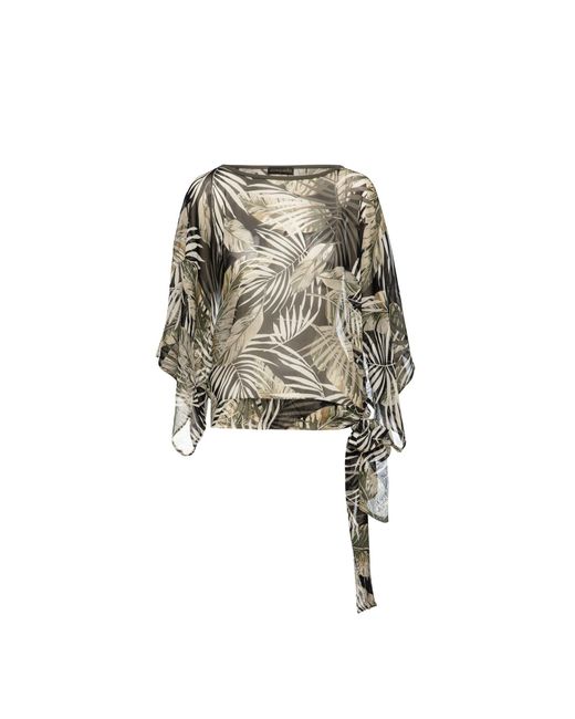 Conquista Green Print Chiffon Batwing Top