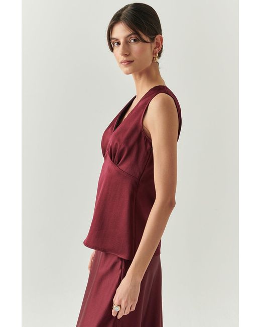 Exquise Purple V Neck Slim Fit Satin Look Cherry Blouse Cherry Blouse