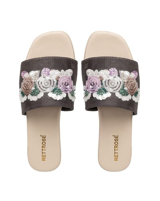 Rettrose Gray Sutton Luxury Plush Diamanté Embellished Handmade Sliders