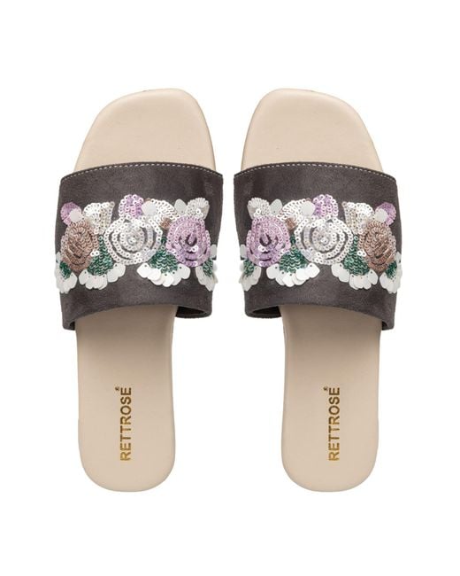 Rettrose Gray Sutton Luxury Plush Diamanté Embellished Handmade Sliders