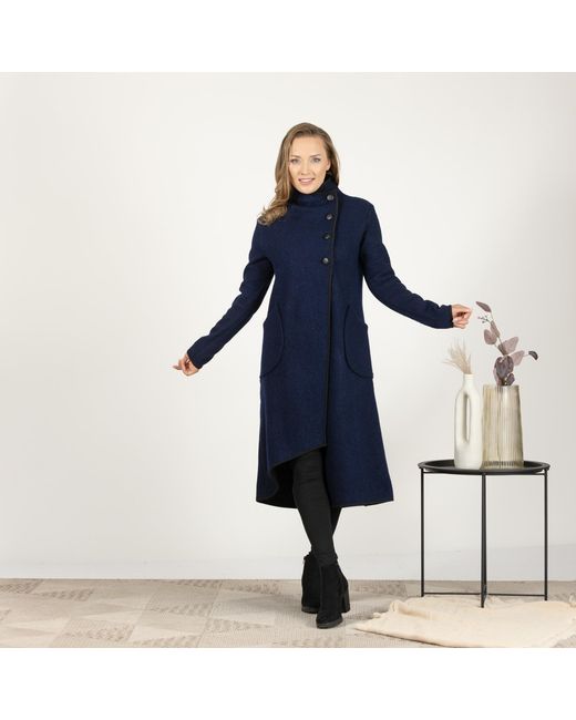 Nikka Place Blue Boiled Wool Winter Cardigan Coat With Buttons And Pockets