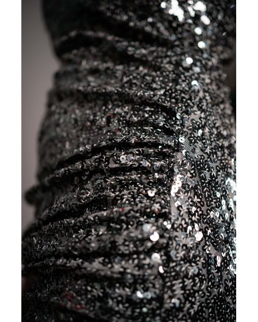 Monice London Gray Mimi One Shoulder Asymmetric Sequin Dress- Gunmetal