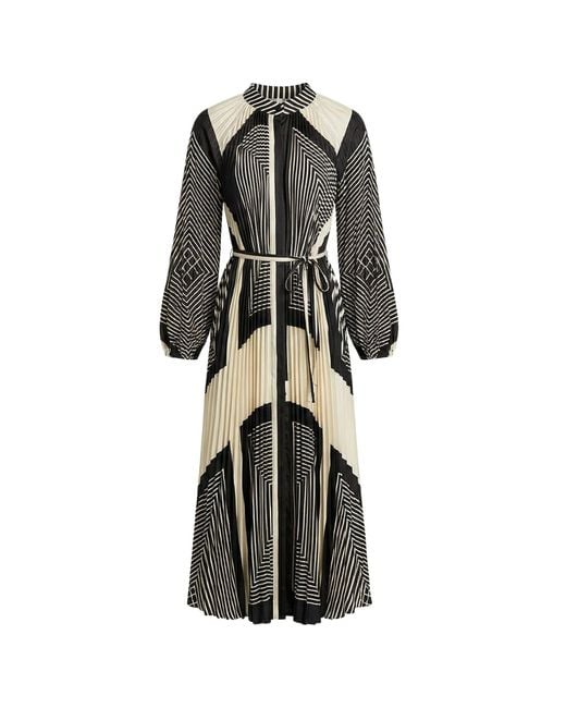 Cy Boutique Black And Scarf Print Full Pleated Long Maxi Dress