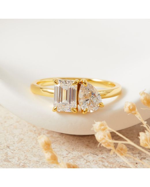 Esterah Metallic Emerald Pear Cut Two Stone Ring