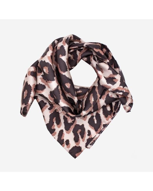 Lamberty Munich Brown Neutrals Smooth Cheetah Italian Mulberry Silk Scarf Dark
