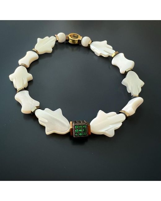 Ebru Jewelry Metallic Pearl Hamsa Hand Bracelet