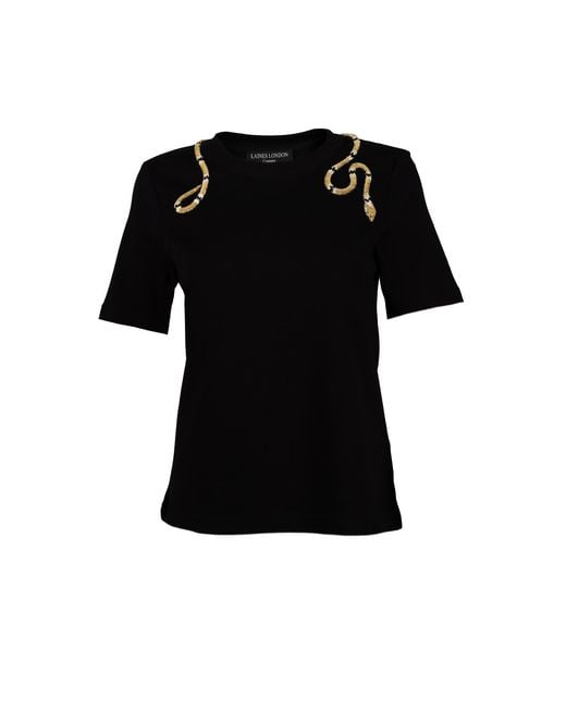 House of Laines London Black Laines Couture Embellished & Wrap Around Snake T-Shirt