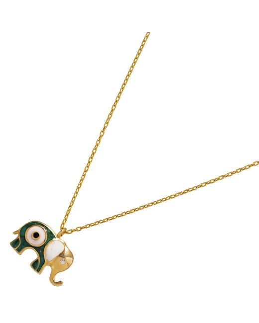 Ebru Jewelry Metallic Wishful Elephant & Evil Eye Enamel Pendant Chain Necklace