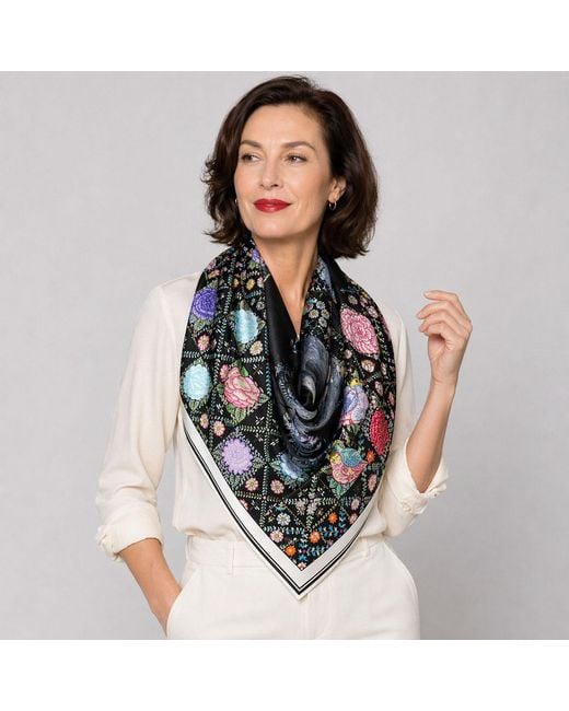 Wenzi Blue The Starlit Rider Hand Painted Pattern Double Sided Silk Twill Scarf