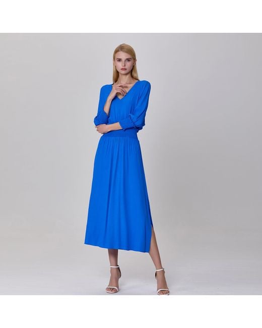 Smart and Joy Blue Smocks Fit-And-Flare V Cleavage Dress