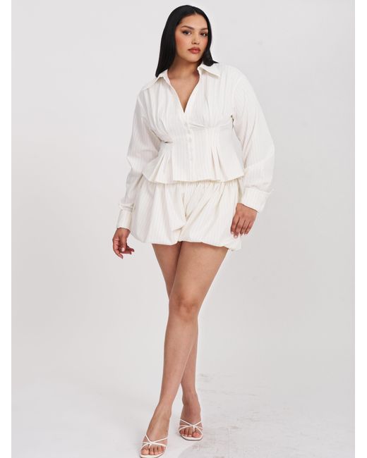 Miss Circle New York White Sylvie Pinstripe Bubble Shorts