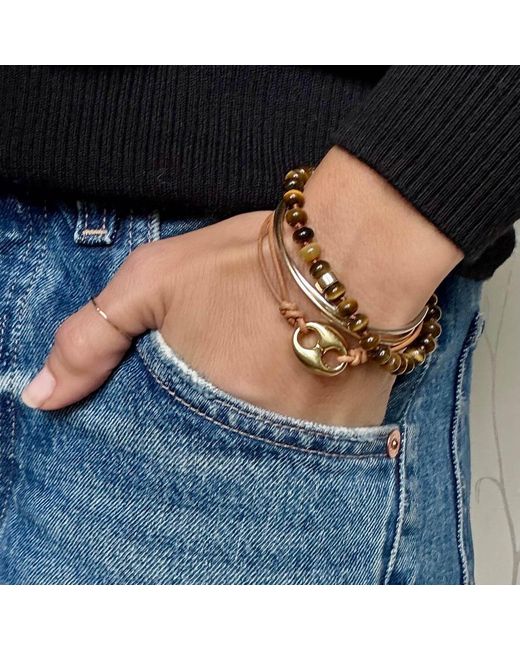 Becket + Quill Metallic Chunky Tiger's Eye Beaded Bracelet