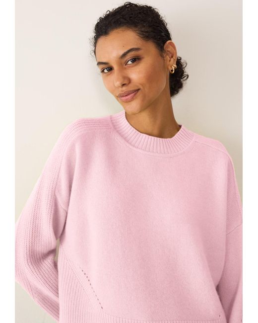 Loop Cashmere Pink Ribbed Detail Lofty Crew Sweatshirt