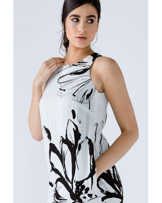 Conquista White Floral Print Sleeveless Sack Dress