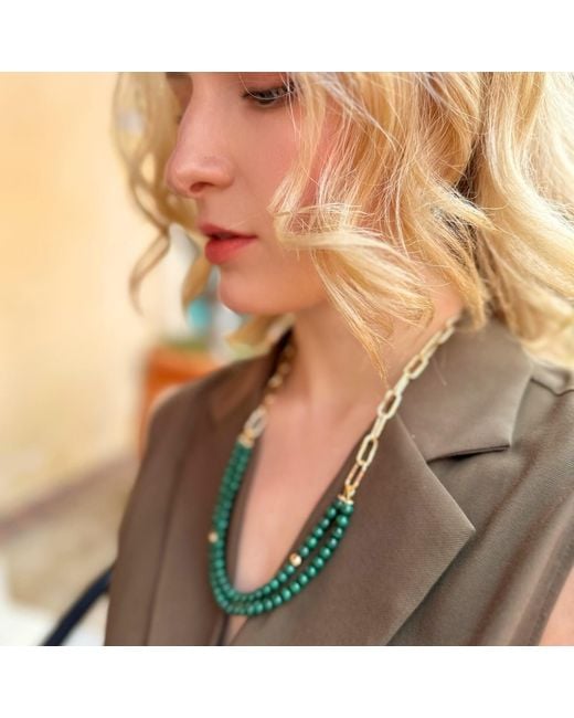 Farra Green Malachite Double Layers Chain Chic Necklace