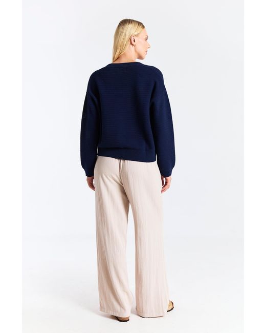 Brodie Cashmere Blue Rippled Stitch V Neck