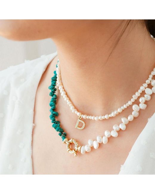 LINYA JEWELLERY Blue Gem Pearl Necklace