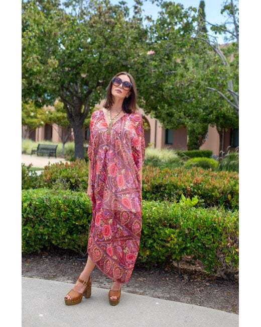 Jennafer Grace Red Lorraine Rose Paisley Caftan