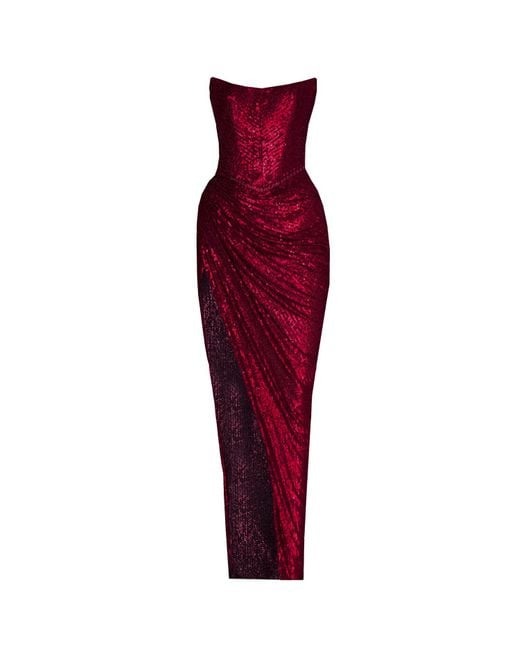 Angelika Jozefczyk Red Gaia Sequin Evening Gown Burgundy