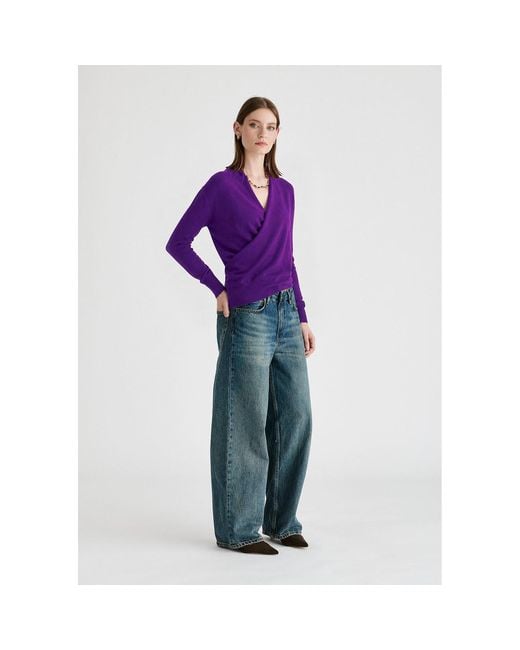 Paisie Purple Long Sleeve Knitted Wrap Top