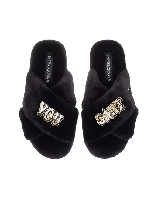 Laines London Black Classic Laines Slippers With You Cunt Brooches