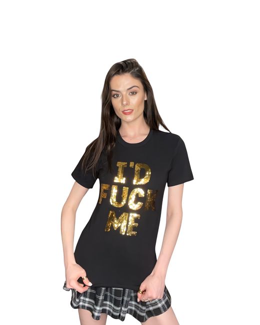 Any Old Iron Blue Golden Sequin I'D Fuck Me Cotton T-Shirt