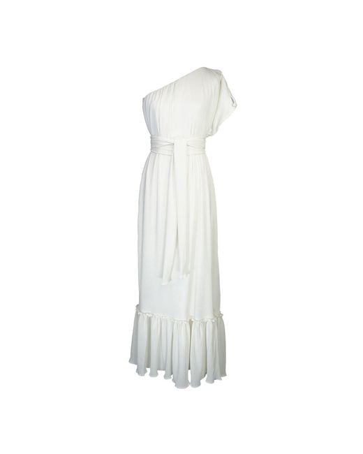 Jennafer Grace White Ivory Pleated One Shoulder Maxi Dress