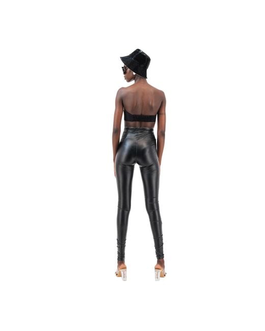 Úchè Black Zipper Detail Leather Pants