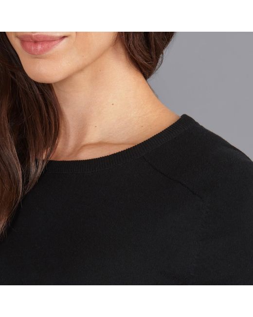 Paul James Knitwear Black Ultra Fine Cotton Cassie Saddle Shoulder Knitted T-Shirt