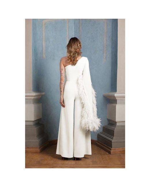 Nomi Fame White Nymph Creamy One Sleeve Asymmetric Neckline Jumpsuit