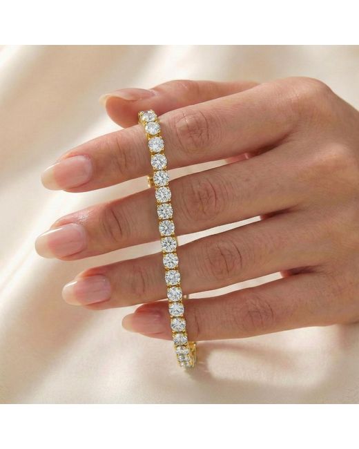 Genevive Jewelry Metallic Genevive Sterling Plated With Clear Cubic Zirconia Tennis Bracelet